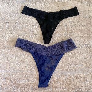 Soma Lace Thong Panties Bundle Black Blue 2 Pair Used: Large